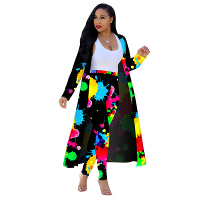 Two-piece Long-sleeved Printed Jacket Cloak And Leggings