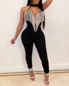 Tassels Jumpsuit Romper Long Sleeve Pants Backless