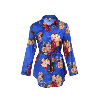 Shirt Dress Ladies Print Floral Long Sleeve Loose Short