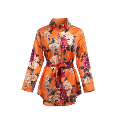 Shirt Dress Ladies Print Floral Long Sleeve Loose Short