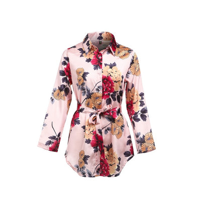 Shirt Dress Ladies Print Floral Long Sleeve Loose Short