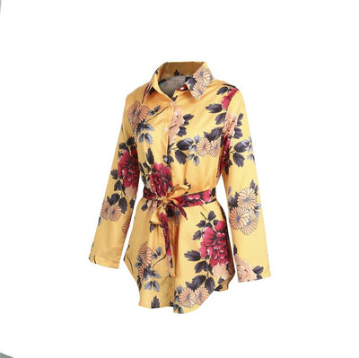 Shirt Dress Ladies Print Floral Long Sleeve Loose Short