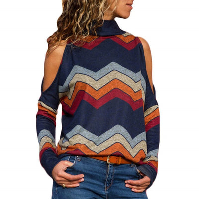 Shoulder Tops  Turtleneck Knitted Top