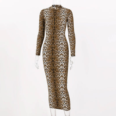 Leopard Print Long Sleeve Tight Dress