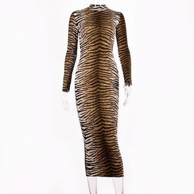 Leopard Print Long Sleeve Tight Dress