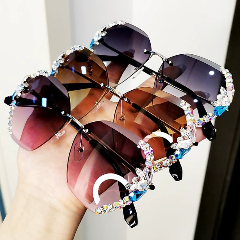 rimless sunglasses Multicolored  bling shades rhinestone