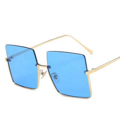 Oversize Half Frame Metal Square Sunglasses Women