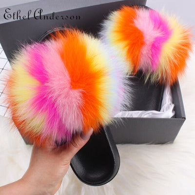 Slippers Fluffy Cute Flip Flops Plush home Flat  Summer Sandals