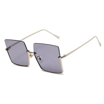 Oversize Half Frame Metal Square Sunglasses Women