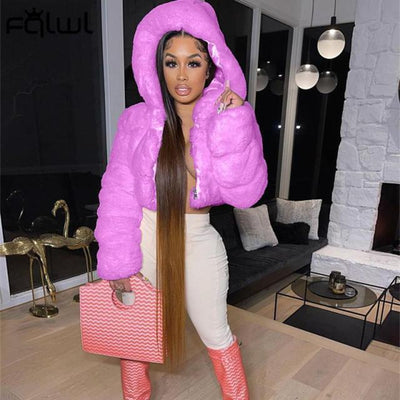 Hooded Faux  Fashion Coats And Jackets