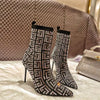 Super High Heels  Stretch Boots Crystal Pointed Toe Slip-on Shoes