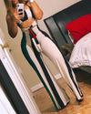 Striped Colorblock Lace up Cutout Bandeau  Romper Jumpsuit