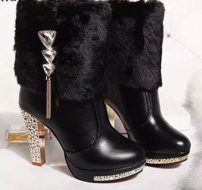 Winter Casual Platform  Heels Boots Pumps Warm Ankle boots Women