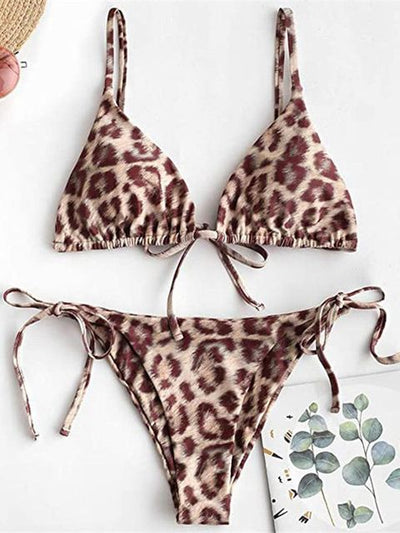 Snake Print Bikin Women Lace Up Thong Swimsuit Girl Bathing Suit Swim