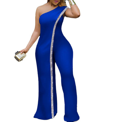 One Shoulder Women Jumpsuits Sleeveless One Piece Pants